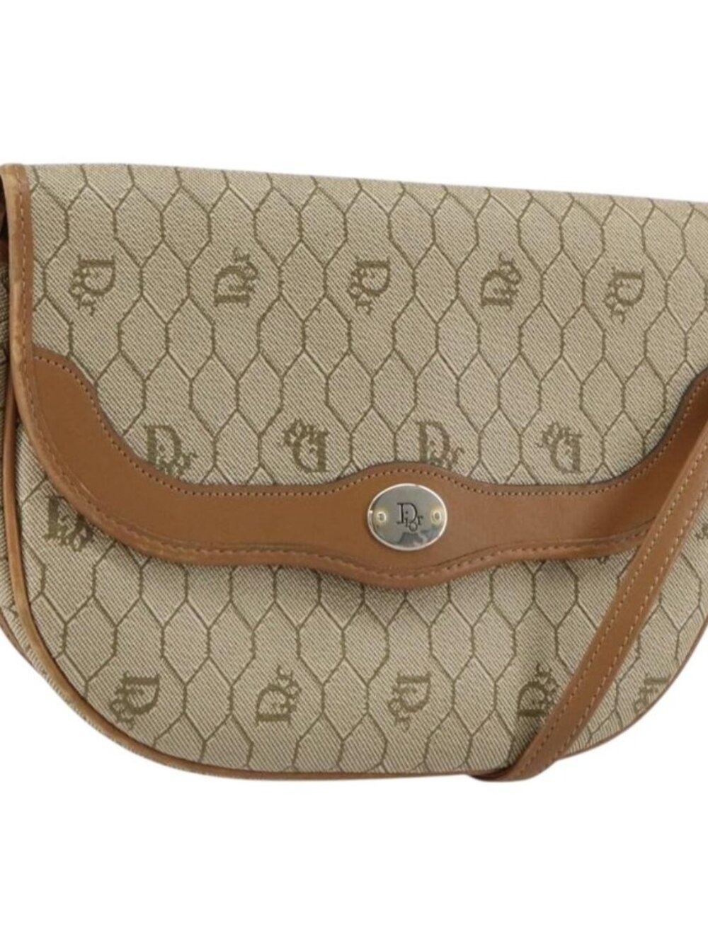 Christian Dior Honeycomb Canvas Shoulder Bag PVC Beige Gold Auth ka446